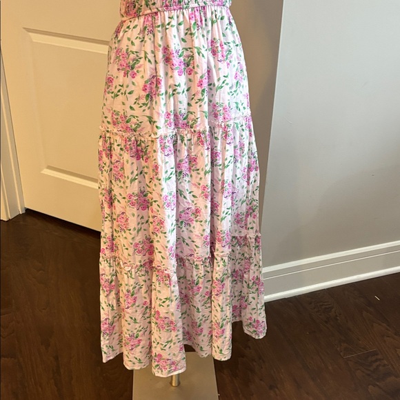 Floral Ruffle Midi Dress Tie-Strap Sundress in Light Pink size small - Picture 3 of 7
